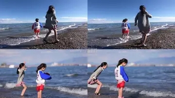 孩子海边玩耍的句子文案